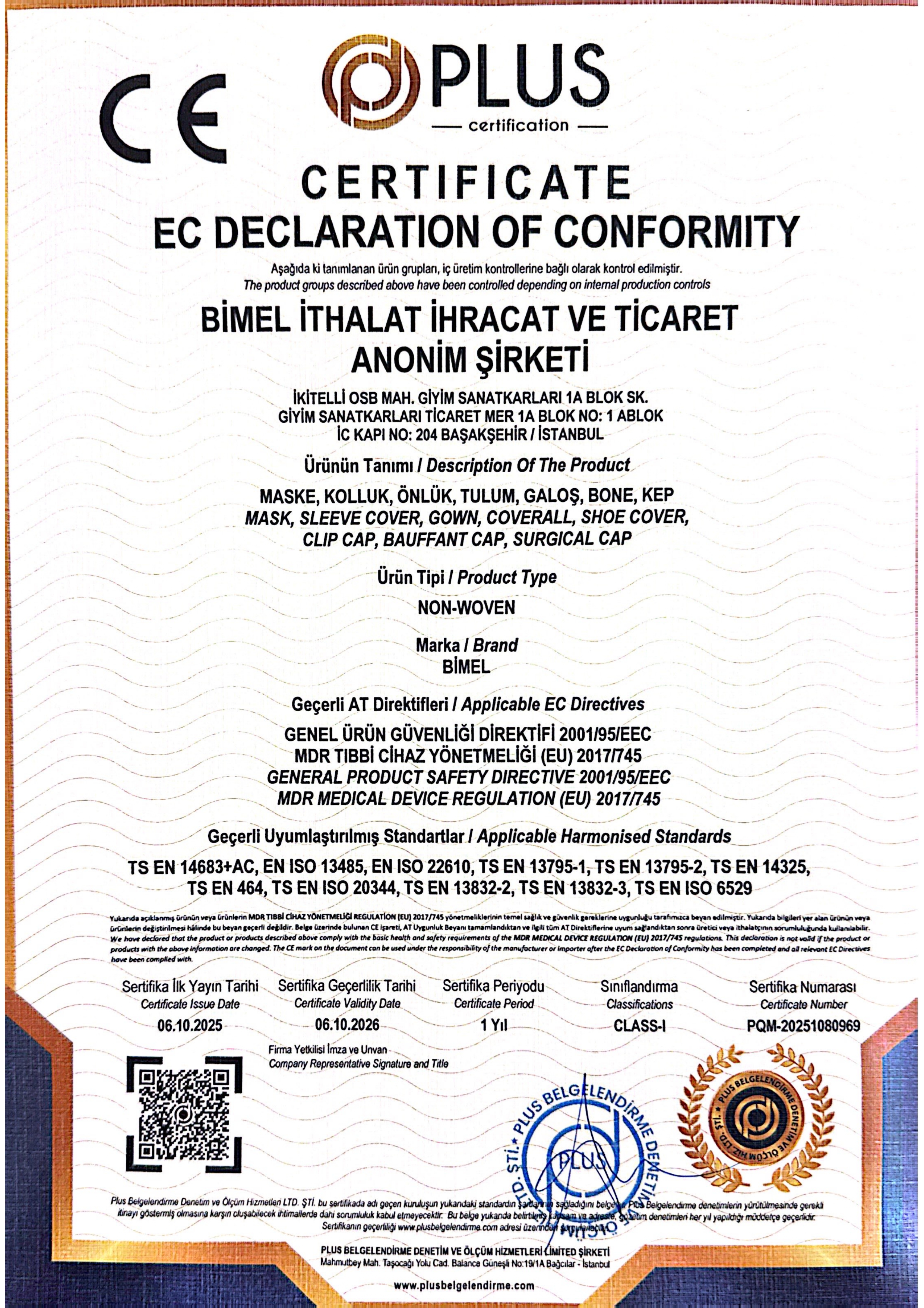 NVA-EC-20100801 BİMEL NON WOVEN CE UYGUNLUK BELGESİ