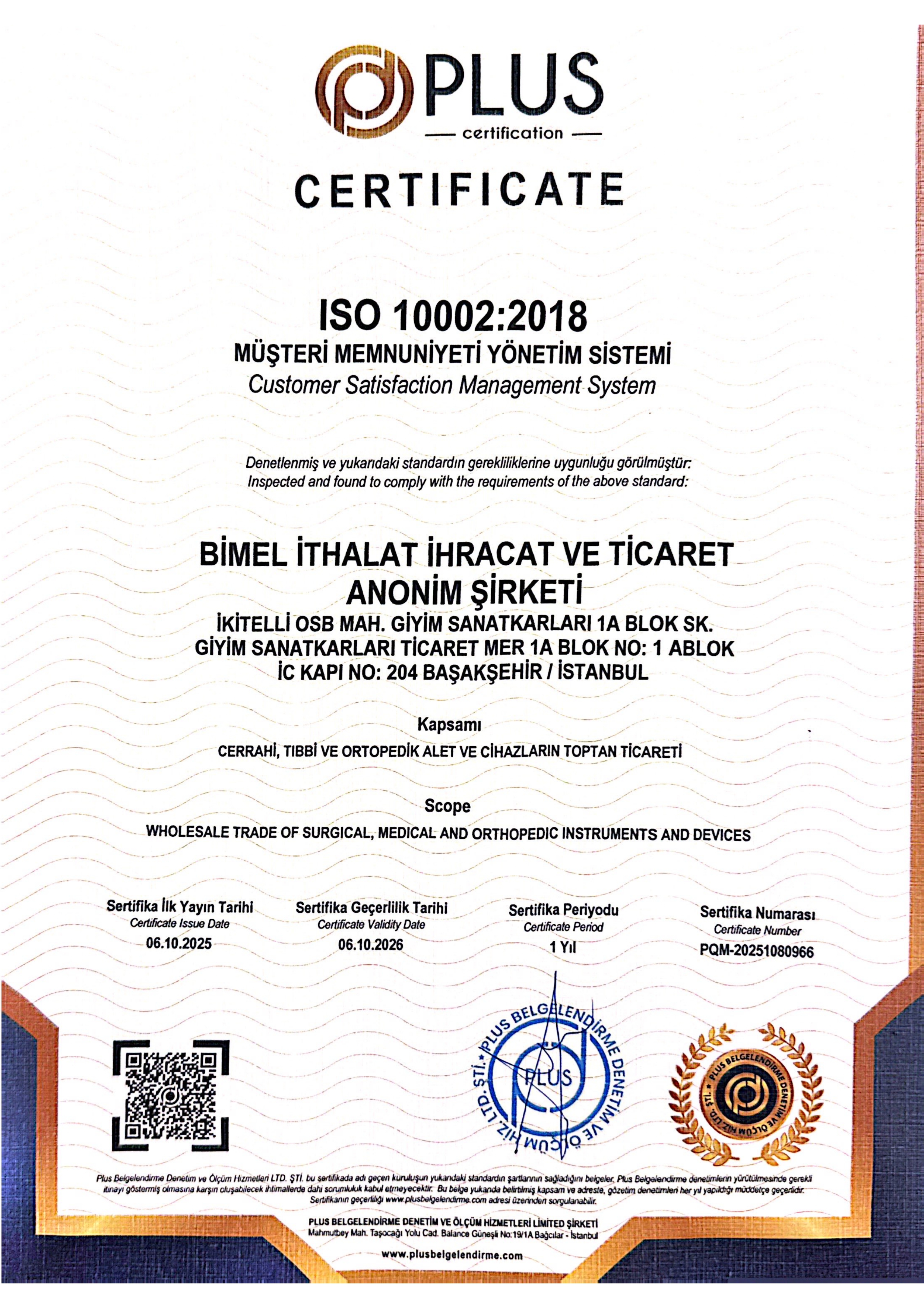 PCM-2023092201 BİMEL TİCARET ISO 10002