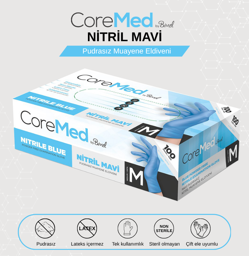 Nitril Pudrasız Mavi Muayene Eldiveni