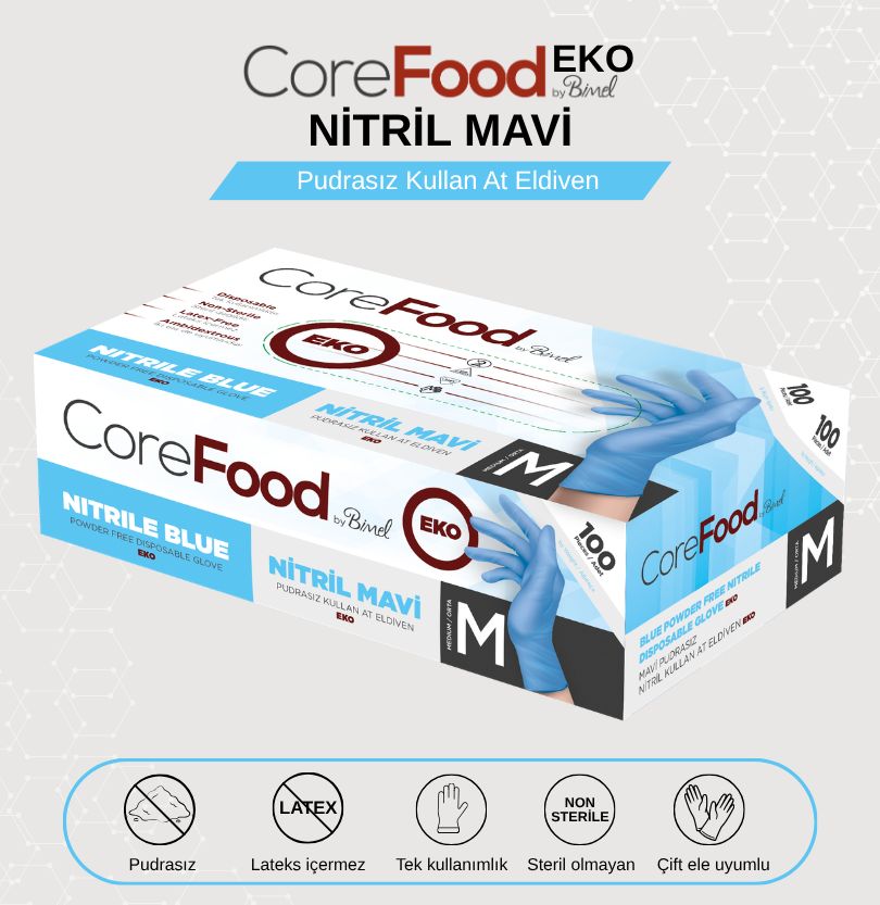 Nitril Eko Pudrasız Mavi Muayene Eldiveni