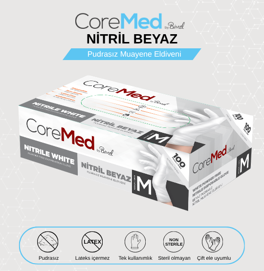 Nitril Pudrasız Beyaz Muayene Eldiveni