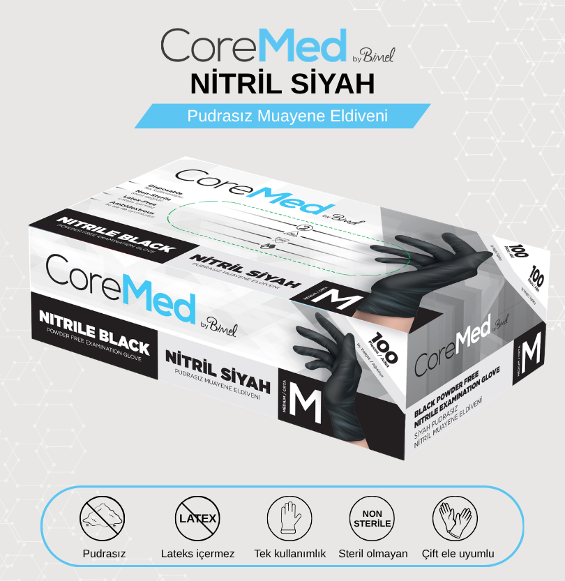 Nitril Pudrasız Siyah Muayene Eldiveni