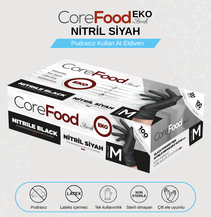 Nitril Eko Pudrasız Siyahi Muayene Eldiveni